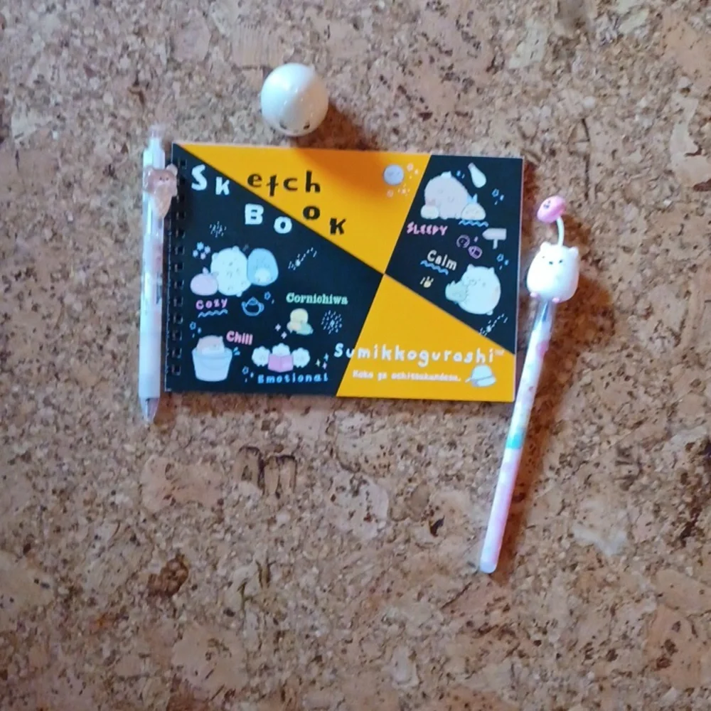 Sanrio Sumikkogurashi sketch book, 2 pens and eraser, NWT